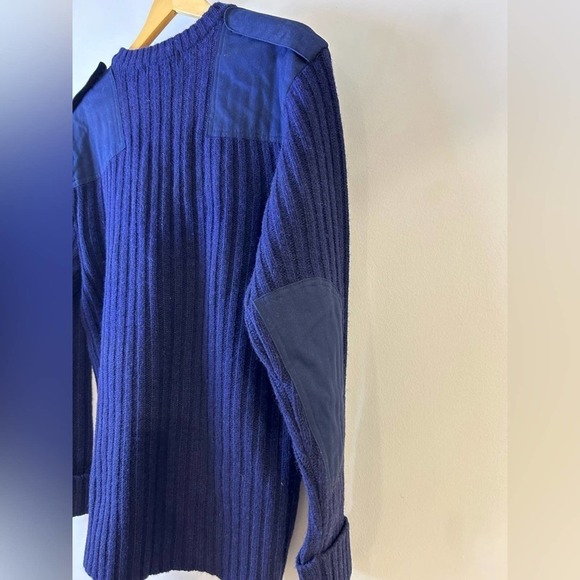 Vintage 90s Sportsmaster Wool Navy Blue Commando‎ Sweater Elbow Patches XL - Picture 6 of 9